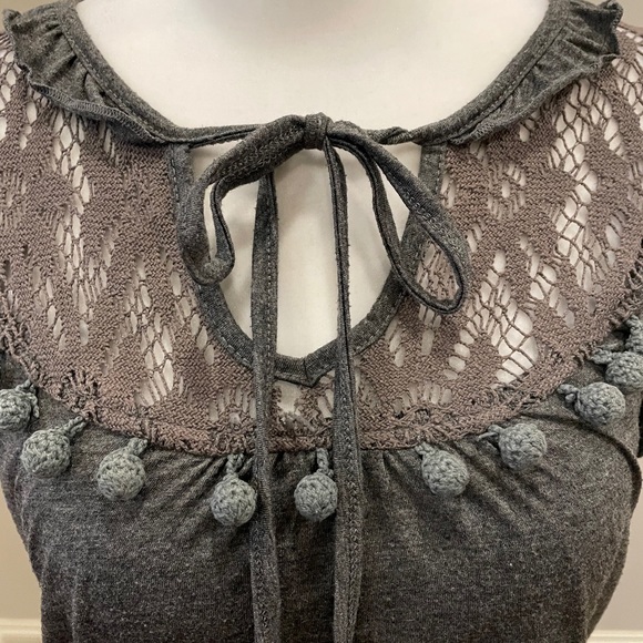 Anthropologie gray lace and pom pom shirt - Picture 3 of 6